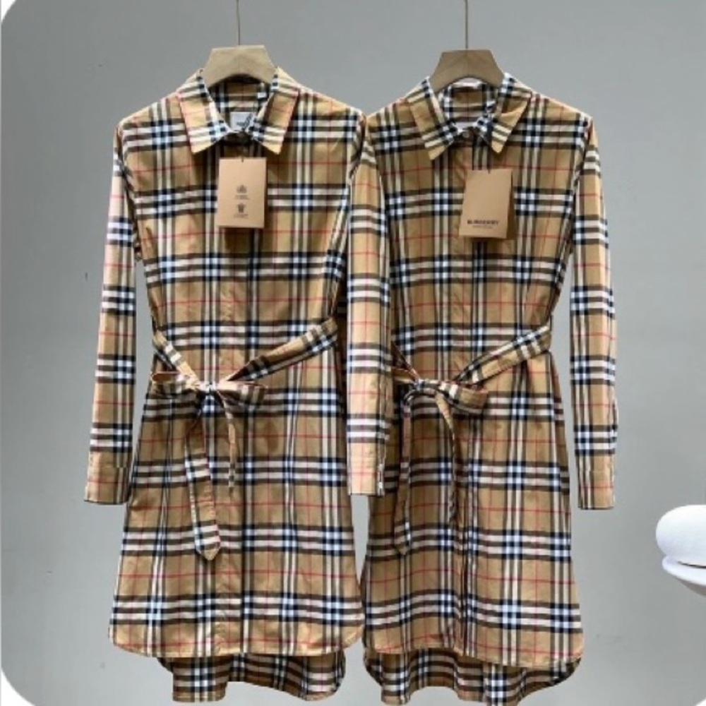 Burberry Taupe and Brown Check Shirt Dress